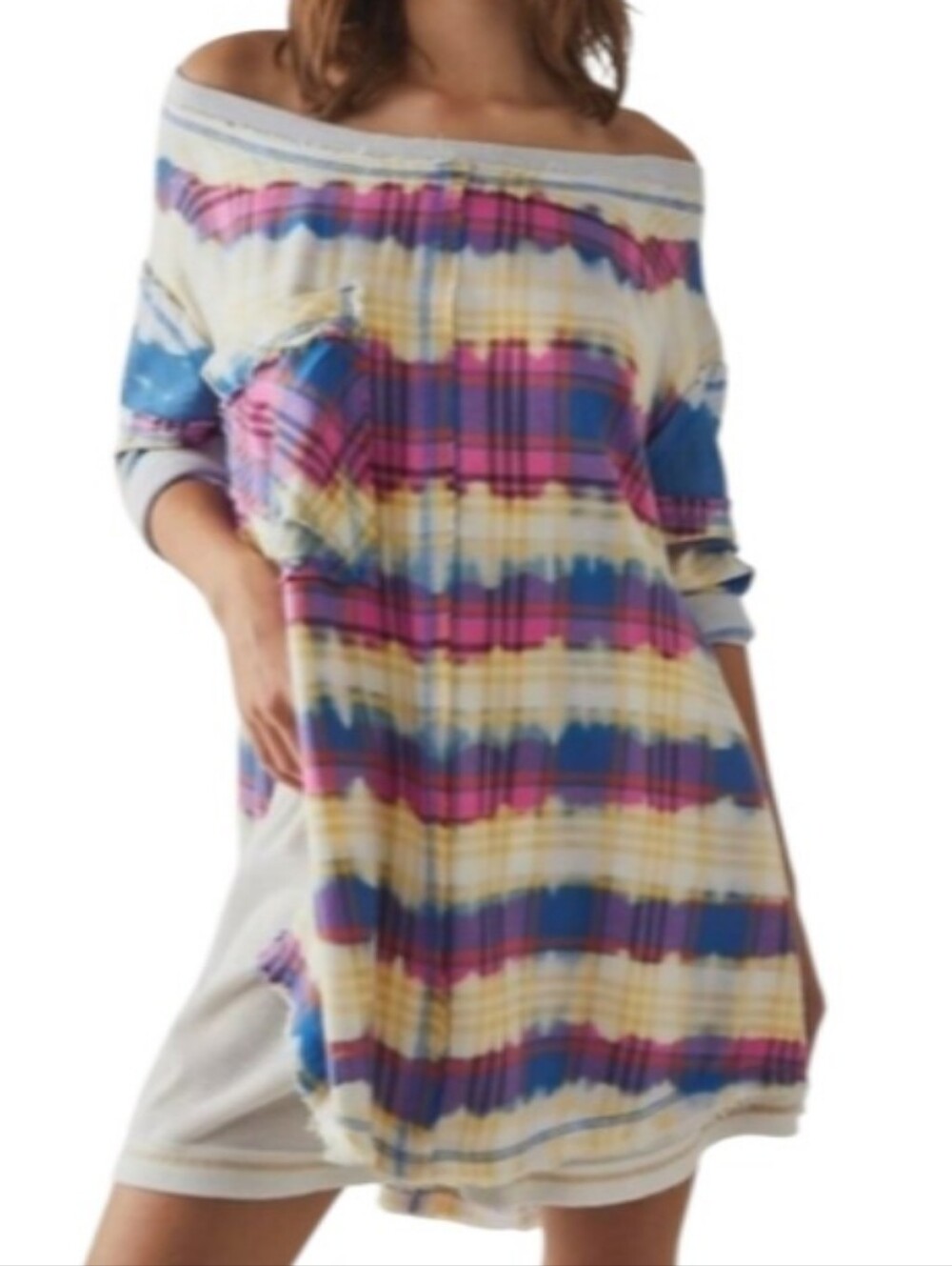 Free People Fresh In Flannel Overized Pop Over Tunic Top-NWT